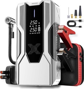 $43 Emergency Portable Jump Starter with Air Compressor - 3000A 150PSI for Cars, Trucks & SUVs up to 9L Gas7L Diesel, 12000mAh Portable Power Bank, -20 F Cold Start (Silver)