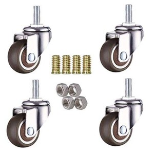 4-Pack 1 Inch Small Tiny Shopping Cart Wheel Swivel Caster Wheels Soft Rubber TPE M6x 15mm Mini Threaded Stem Caster Wheel, 33lb15kg Load Capacity
