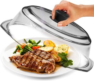 $40 Leraze Tall Glass Microwave Splatter Cover - Cool Touch Easy Grip Handle