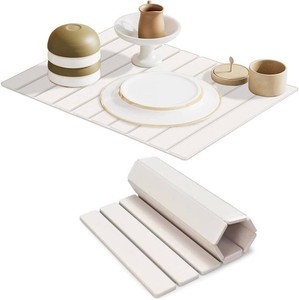 $20 Large Stone Dish Drying Mats for Kitchen Counter, 23(L) 16(W) Diatomaceous Earth Mats, Water-Absorbent Collapsible Multi-Purpose Stone Drying Tray for Cups Dishes Bottles, Match Any Countertop