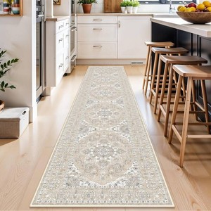$30 Washable Kitchen Runner Rug 2x10 Non-Slip Hallway Entryway Rugs with Rubber Backing Stain Resistant Soft Thin Low Pile Carpet for Bedroom Indoor Vintage Home Decor Mat for Bathroom (BeigeCream,2x10)