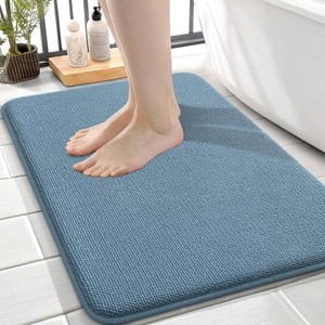 $26 OLANLY Memory Foam Small Bathroom Rugs 24x16, Absorbent Bath Mat, Airy Blue