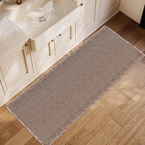 $41 ZALL Tan Waffle Bath Mat,Super Absorbent Non Slip Long Bathroom Runner Rug,Brown 24X60inch,Machine Washable Ultra Soft Floor Mats