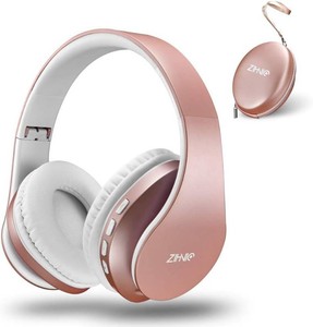 $24 ZIHNIC Bluetooth Headphones Over-Ear, Foldable Wireless and Wired Stereo Headset Micro SDTF, FM for Cell Phone,PC,Soft Earmuffs &Light Weight for Prolonged Wearing(Rose Gold)