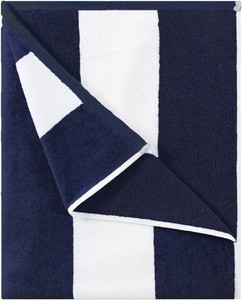 $25 HENBAY Cotton Oversized Beach Towel - Large 70 x 35 Inch Pool Towel, Navy Blue Striped Quick Dry Swimming Cabana Towel