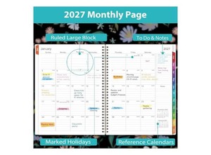 2027 Calendar Planner, 9 x 11, Weekly Monthly Planner with Colorful Tabs, Pocket, Perfect for Classroom, Office Use - Black