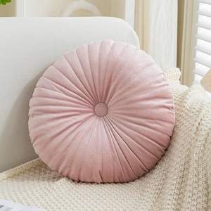 Teieas Velvet Round Throw Pillow Pleated Round Pillow Cushion Pink