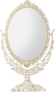 Retro Double Sided Tabletop Makeup Mirror, Oval Swivel Desktop Stand Mirror, 360 Degree Rotation Vintage Two-Sided Makeup Mirror Black (see photos for true color, stock photos used for illustration purposes)