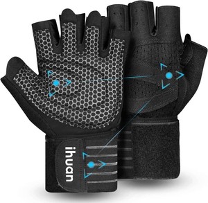 $20 ihuan Ventilated Weight Lifting Gym Workout Gloves with Wrist Wrap Support for Men & Women, Full Palm Protection, for Weightlifting, Training, Fitness, Hanging, Pull ups
