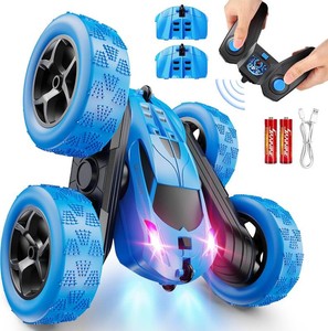 $40 QUNREDA Remote Control Car, RC Cars Toys for Kids Ages 6-12, 4WD Stunt Car with LED Lights & 360  Flips, 2.4GHz, Upgraded USB-C Modular Batteries, 8-10 Year Old Boys Birthday Gift 1-Blue