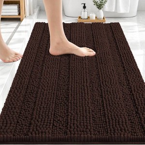 $31 OLANLY Thick Bathroom Rugs 30x20, Soft Chenille Striped Bath Rugs, Brown