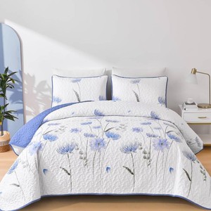 $41 Dinjoy Quilt Set Queen, Flower Bedspread Coverlet (no pillowcases)