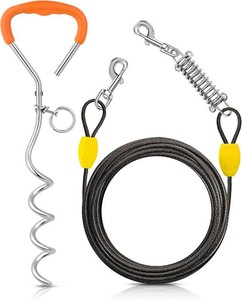 Petbobi Dog Tie Out Cable and Stake, 20ft Heavy Duty Dog Leads for Yard