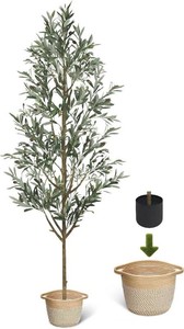 $50 Fake Olive Tree 6FT, Faux Olive Trees Artificial Indoor with Boho Basket