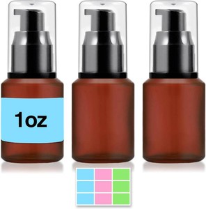 3PCS 30ML1OZ Empty Reddish Brown Frosted Glass Bottles with Pump Refillable Vial Cosmetic Dispenser Jars Storage Travel Lotion Container Portable Sample Bottle for Toiletries,Foundation,Cream,Lotion