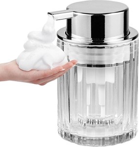 Foaming Hand Soap Dispenser, 8oz Refillable Clear Glass with Silver Pump