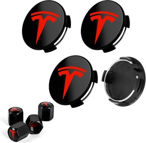 4 Pack Wheel Center Caps and Valve Caps Compatible with Tesla