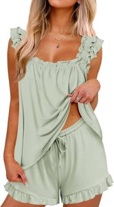 $25 Ekouaer Pajama for Women Set 2 Piece Ruffle Pjs Soft Tank Top and Shorts Size XXL