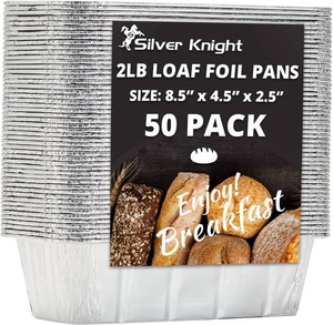 $22 Silver Knight 2 LB Aluminum Foil Pans For Bread Loaf (50 Pack) 8.5x4.5 Foil Bread Pans - Standard Size Disposable Tins for Baking Bread - Compatible with RoadPro 12-Volt Portable Stove