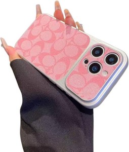 Compatible with iPhone 16 Pro Max Phone Case with Full Camera Protection, Luxury Designer Leather Anti-Scratch Shockproof Protection Cover for iPhone 16 Pro Max 6.9 Inch Pink
