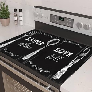 $20 Decorative Stove Top Covers for Electric Stove 28x20   Heat Resistant Glass Cooktop Protector Dish Drying Mat   Non-Slip Rubber Backing Washer Top Cover Waterproof Extra Counter Space (Kitchen 2)