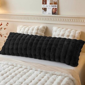 $20 LIFEREVO Fluffy Faux Rabbit Fur Body Pillow Cover 20x54, Black