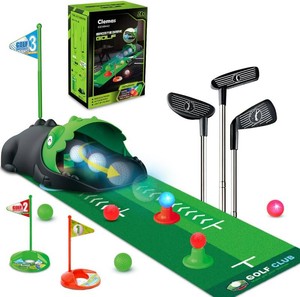 $28 Clemas Upgraded Kids Toy Golf Set with Dinosaur Automatic Golf Returner, Led Light Up Night Golf Balls, 3 Clubs, Putting Mat, 3-8 Toddler Mini Golf Games, Indoor Outdoor Sports Toys for Boys Girls 3