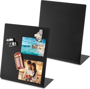 $20 Bekith 2 Pack Magnetic Bulletin Board with Easel Stand, 11 x 9.8 Inch Magnetic Metal Board for Tabletop, Memo Display Board for Home, School, Kitchen, Office, Black