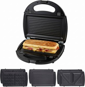 $27 OVENTE 3 in 1 Electric Sandwich Maker, 750W Non-Stick Plates, Black GPI302B