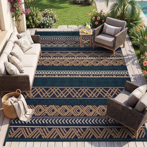 $40 MontVoo Outdoor Rug Carpet Waterproof-Patio Rug Mat 5x8 Reversible RV Outdoor Camping Rugs Picnic Beach Mats Plastic Straw Outside Rugs for Balcony Porch Pool Deck Boho Patio Decor