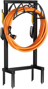 $30 VyGrow Garden Hose Holder, Freestanding Heavy Duty Water Hose Holder for Outside, Upgraded Metal Hose Stand with 4 Spikes, Detachable Garden Hose Storage Hose Reel Rack, Black
