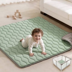$36 Blissful Diary Baby Play Mats for Floor, 50x50 Playpen Mat, Thick Cushioning Padding Foam Playmat for Baby and Toddlers Infants, Non-Slip & Machine Washable, Sage Green