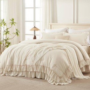 $56 Andency Beige Twin Size Ruffle Comforter Set, 2 Pieces