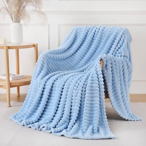 Light Blue Throw Blanket for Couch Sofa 50x60 inches Striped Design