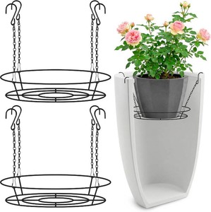$20 Adjustable Planter Inserts for Large Pots, 12-18 Plant Risers for Inside Pots, Black Stainless Steel Planter Insert with 4Hooks, Chain Pot Fillers for Tall Round Planters to Reduce Soil (2, black)