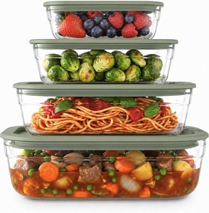 $65 Naked Kitchen 3-Piece Food Storage Containers with Lids   Nesting Borosilicate Glass Meal Prep Containers with Leak-Proof Airtight Seal   BPA Free, Microwave, Oven, Freezer & Dishwasher Safe   Green one set is missing