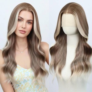 $50 Synthetic Lace Front Wig for Women Ash Brown Blonde Highlight Money Piece