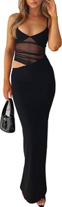 $39 BORIFLORS Womens Sexy Bodycon V Neck Spaghetti Strap Maxi Dress Size Large