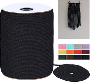 Macrame Cord 5mm x 165Yards, Natural Cotton Macrame Rope - 3 Strands Twisted Macrame Cotton Cord for Wall Hanging, Plant Hangers, Crafts, Gift Wrapping and Wedding Decorations, Black