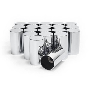 $27 Grandroad auto 20 Pack Lug Nut Covers, 33mm by 3-12 Thread On Flat Top Cylinder Nut Cover Caps ABS Chrome Plastic Anti-Rust Screw-on Lug Nut Covers for Semi Trucks Trailers