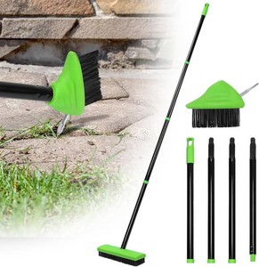 $23 3 in 1 Weeding Wire Metal Brush Tools, Concrete Scrub Deck Brush with Long Handle for Moss, Tough Stains on Paving, Garden, Patio, Pool