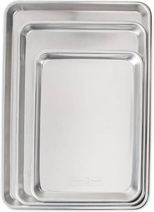 $40 Nordic Ware Naturals 3 Piece Set - USA Made Aluminum Commercial Quality Sheet Pan for Baking or Roasting, Encapsulated Galvanized Steel Rim Prevents Warping Half Sheet, Jelly Roll and Quarter Sheet