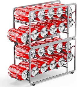 $29 Canyave Soda Can Organizer Storage Rack, 2 Pack Stackable Beverage Soda Can Dispenser Organizer Holder for Refrigerator, Cabinet, Pantry (Silver)