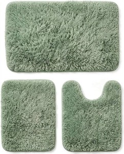 $39 Britimes Bathroom Rug Set of 3, Fluffy Microfiber Non-Slip, Green