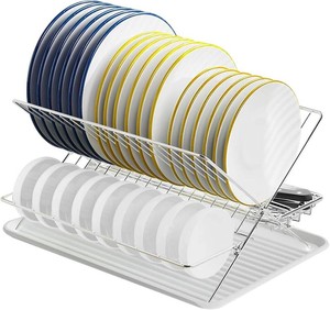 $35 Stainless Steel Foldable Dish Drying Rack, 2 Tier Collapsible Kitchen Rack for Counter, Large Capacity Expandable Dish Drainer Rust Proof