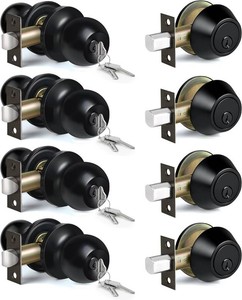 $43 BESTTEN 4 Pack Keyed Alike Entry Door Knobs and Single Cylinder Deadbolt Lock Set, Security for Exterior and Front Door, Keyed Entry Door Locksets with Deadbolt, Matte Black