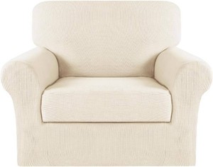 $30 Turquoize 2 Piece Chair Covers Armchair Covers for Living Room Stretch Armchair Slipcovers Soft Chair Cover with Arms Feature Thick Jacquard Fabric, Machine Washable (Chair, Cream)