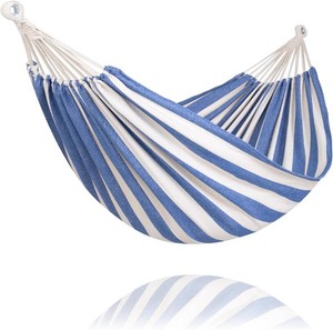 $25 SUNCREAT Fabric Hammock for Backyard, Hanging Tree Hammock, Blue & White