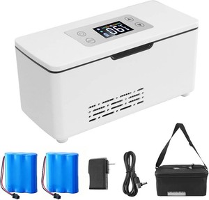 $80 Electric Insulin Cooler Travel Case, Mini Insulin Fridge for Storage, Portable Insulin Refrigerator, Diabetic Fridge Box for home,travel, 2Rechargeable Battery, (0-18 )Temperature LCD Display