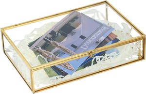 $24 HighFree Gold Glass Photo Box, Glass Keepsake Display Box (X-Medium)
